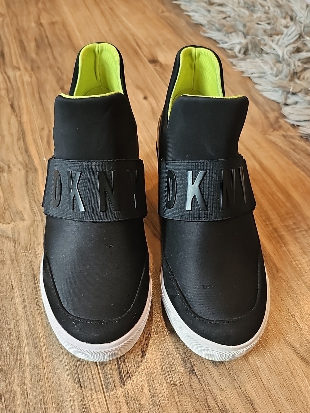 DKNY Black Slip-On Sneakers with Neon Yellow Lining